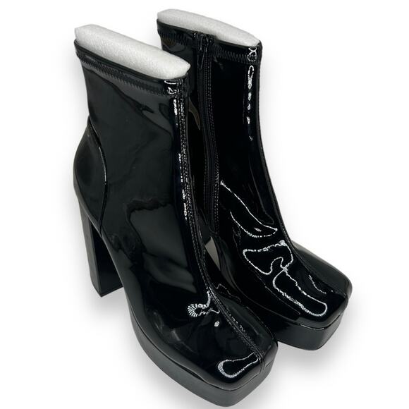 NEW Steve Madden Retro Black Patent Boots Size 9.5 Square Toe Chunky Go Go NWT - Picture 8 of 12